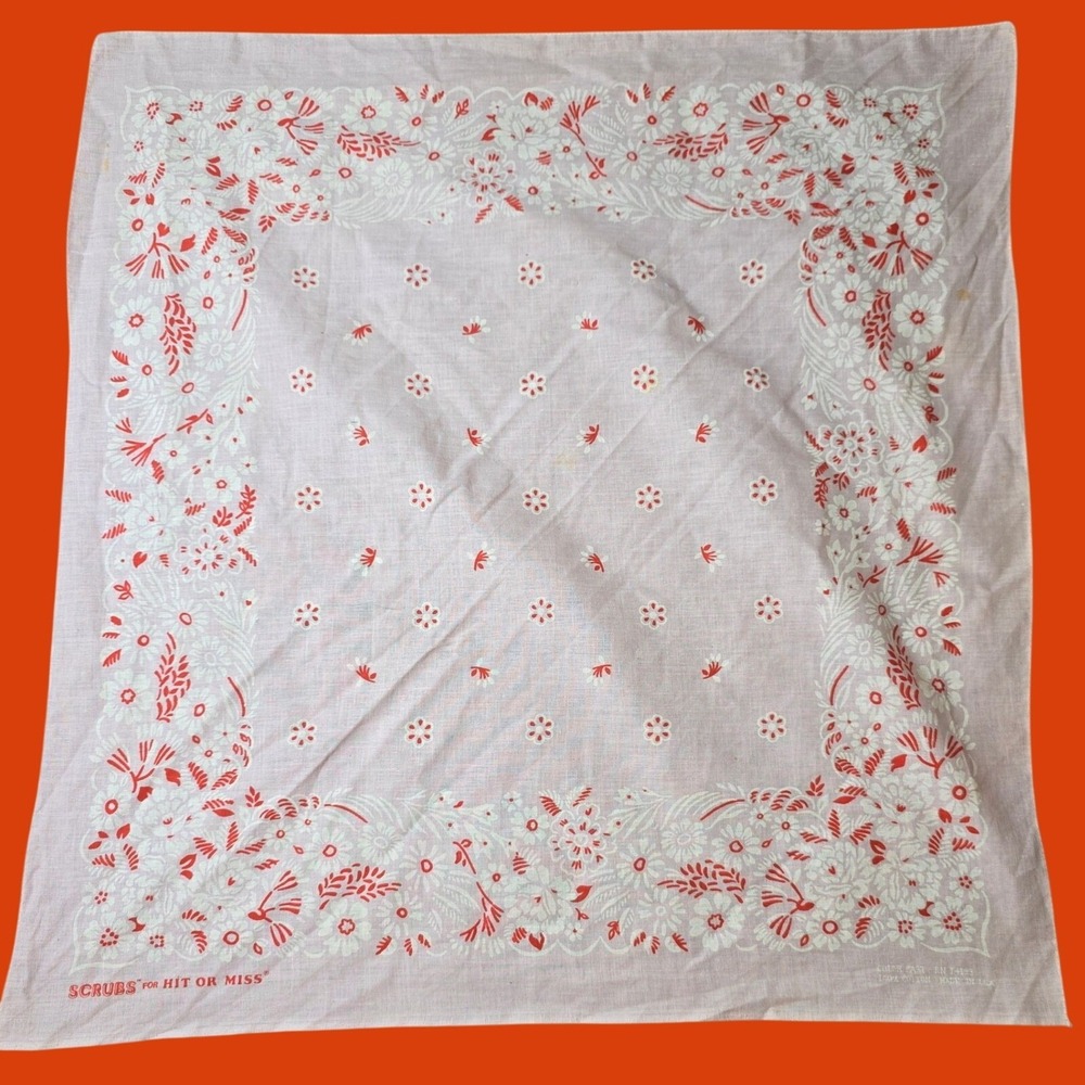 Hanky Scrubs for Hit or Miss Pink with White flowers 100% Cotton 22x21 Vintage